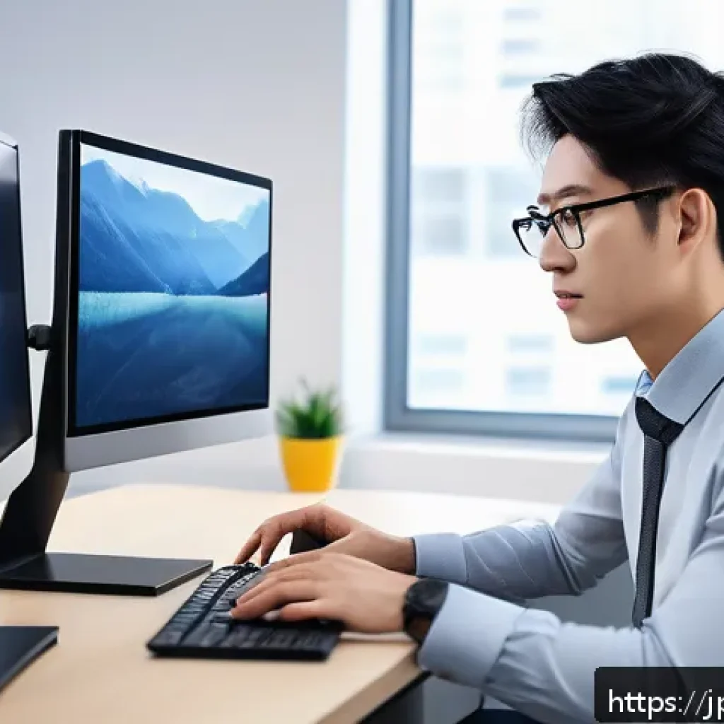 컴퓨터그래픽스운용기능사 취득 후 기술 면접 사례 - A professional CG technician in a modern office environment, wearing casual smart attire with a focu...