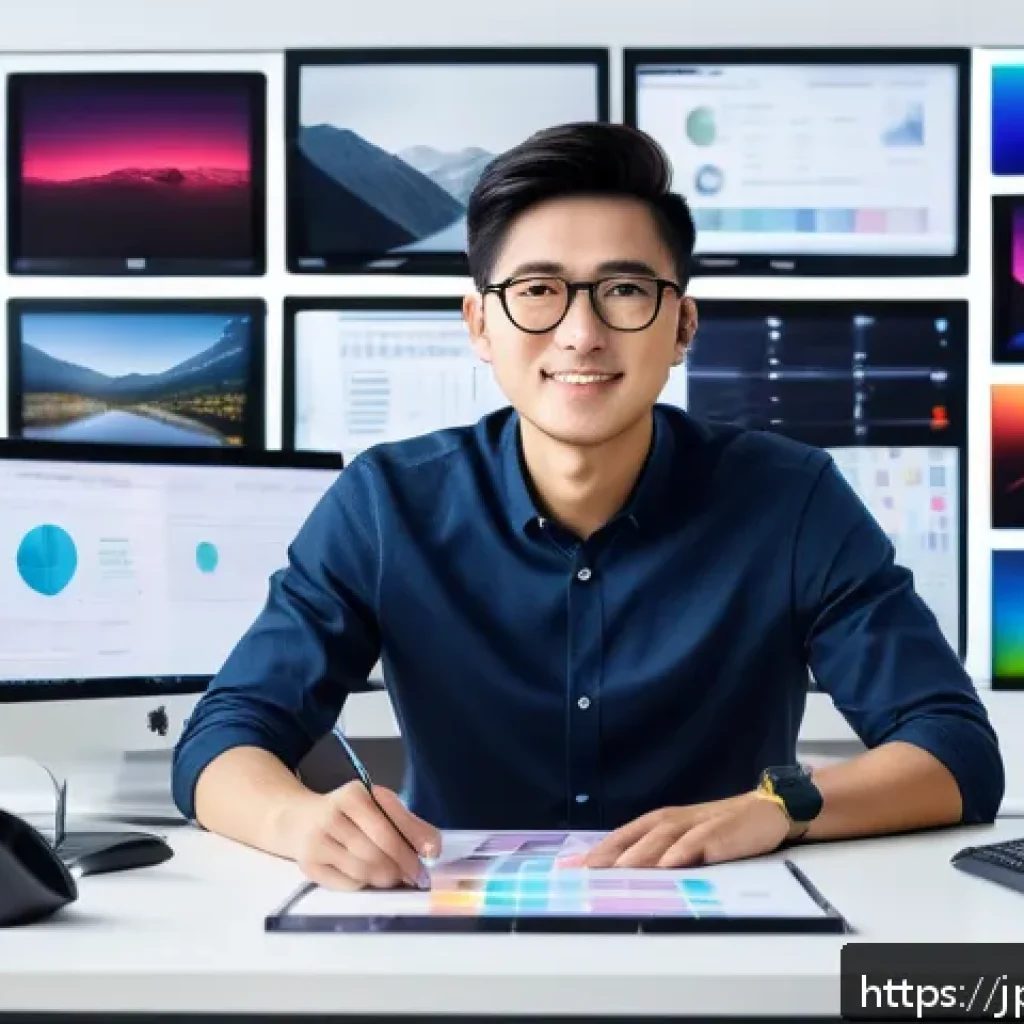 컴퓨터그래픽스운용기능사와 UX UI 디자인의 관계 - A sleek, modern UX/UI designer at work in a bright, minimalist Japanese office, surrounded by multip...